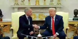 Awkward moment Canadian Prime Minister Mark Carney calls out Trump for blatant lie during White House meeting