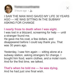 I Nearly Froze at 8 Years Old Until a Homeless Man Saved Me… I Nearly Froze at 8 Years Old Until a Homeless Man Saved Me…