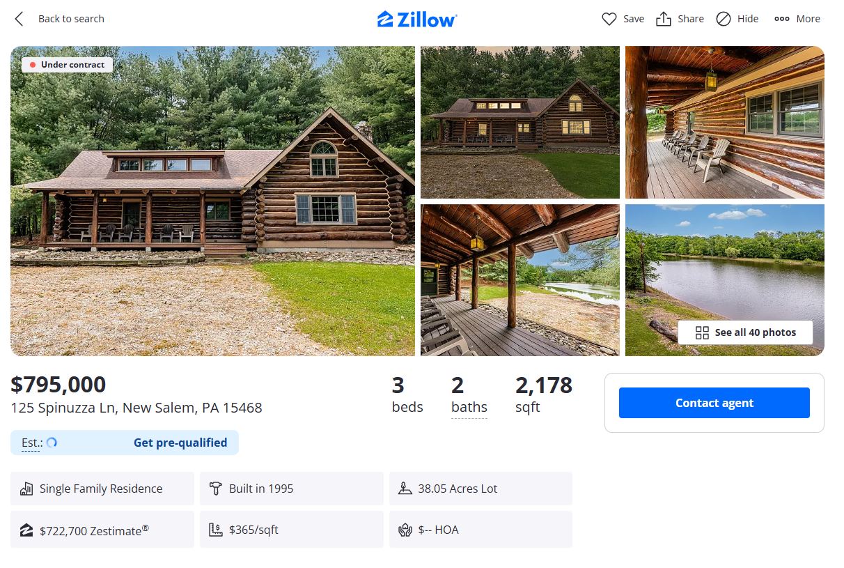 Rustic Log Home on 37 Secluded Acres with Lake