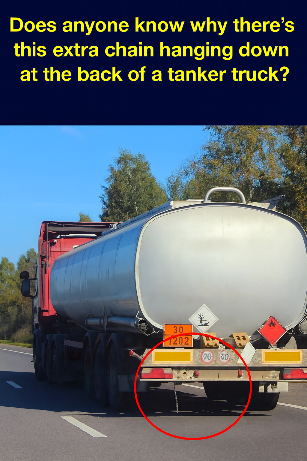 Why Is There an Extra Chain Hanging at the Back of a Tanker Truck?