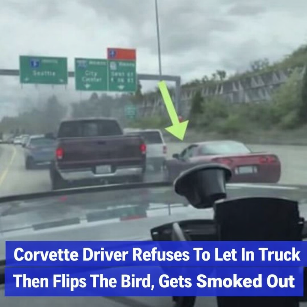Corvette Driver Blocks Truck — Gets a Face Full of Black Smoke